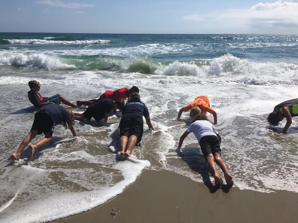 OBX Martial Arts Students doing Pushups on the Beach